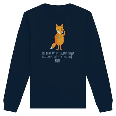 Produktbild von Mr. & Mrs. Panda Baumwoll Pullover Fuchs Lord Größe XL - French Navy - Geschenk, Sweatshirt, Monokel, Schick, Neugierig, Motivation Spruch, Pulli, Cocktail, Sweater