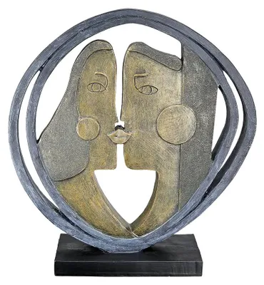 Dekofigur Paar auf Sockel – Kunstharz, 31 cm, Schwarz-Bronze