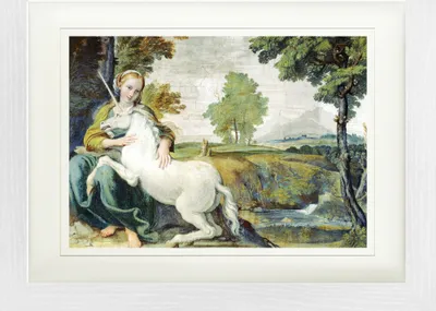 Produktbild von Domenichino Gerahmtes Bild Mit Edlem Passepartout | Wand-Bilder | Im Bilderrahmen - Die Jungfrau Und Das Einhorn, 1602 (30 x 40 cm)