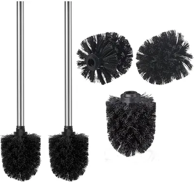 Image de Ensemble de brosse de toilettes, 2 pièces, avec 3 têtes de rechange, brosse de toilettes avec manche en acier inoxydable pour la salle de bains, diamètre de la tête de rechange : 7 cm, finition argent brossé.