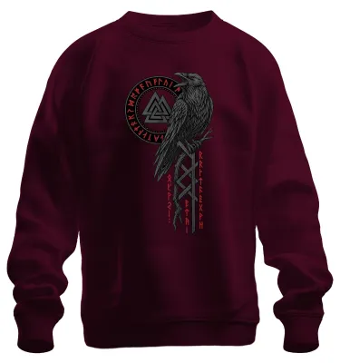 Produktbild von Wikinger Rabe Valknut Runen Odin Wotansknoten Walhalla Pagan Sweatshirt Pullover, Burgundy, M