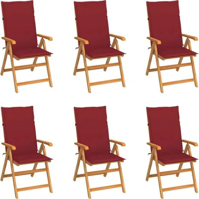 Produktbild von Maison Exclusive - Gartenstühle 6 Stk. mit Weinroten Kissen Massivholz Teak