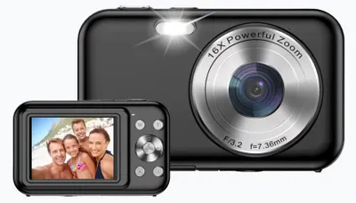 Productafbeelding van Siltcon® Digitale Camera - Full HD - 64 MP - Fotocamera - Mini Camera - Fototoestel - Vlog Camera voor Kinderen - Compact Camera - Foto & Video - 16x Zoom - Incl. 64GB SD