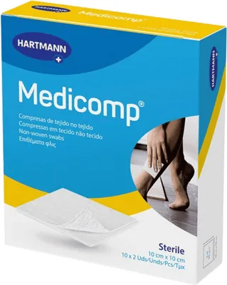 Produktbild von Medicomp Vliesstoffkompressen steril 10 x 10 cm 4 lagig zur Wundversorgung, 50 St. Kompressen