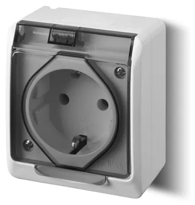 Zdjęcie produktu dla Gniazdo pojedyncze Schuko hermetyczne biały HERMES 0324-02 ELEKTRO-PLAST NASIELSK