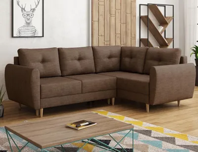Produktbild von Easy4You Braun Ecksofa Manstad in L-Form 234x90x160 cm mit Schlaffunktion und Bettzeugbehälter - Schlafsofa mit Bettkasten und Holzfüße - Eckcouch Rechts mit Stauraum - Stoff: Lux 12