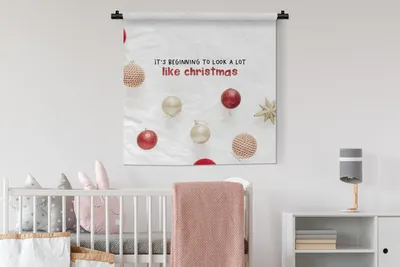 Produktbild von MuchoWow® Wandteppich Wandbehang Weihnachten - Zitat - Weihnachtskugeln 90x90 cm Tapisserie Dekoration Wandtuch - Wandaufhänger