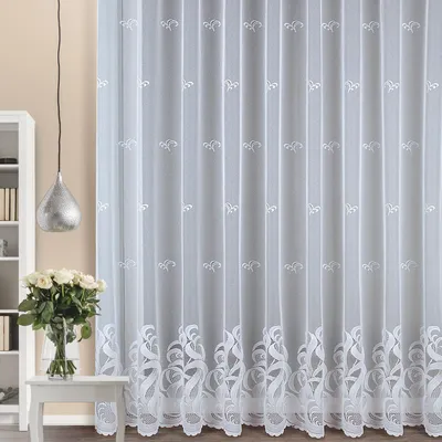 Produktbild von Jacquard Fensterstore Lauren Weiß mit Faltenband - Albani Gardine: 145x450cm / Weiß Größe (HxB): 145x450cm Farbe: Weiß