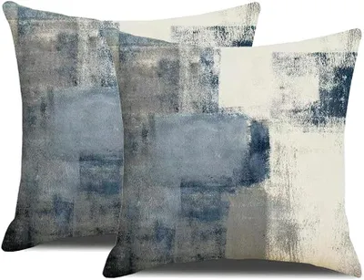 Productafbeelding van Kussenslopen 45 x 45 cm, set van 2 kussenslopen met abstracte kunst, blauw en grijs, eigentijdse galerij, huisdecoratie