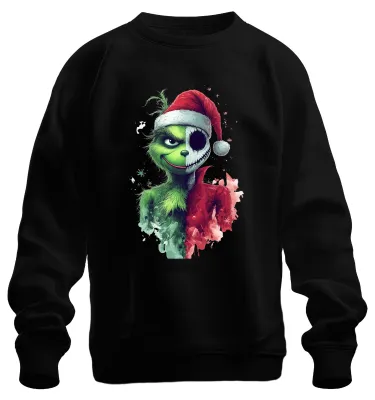 Produktbild von Weihnachtsgrinch Totenkopf halbes Gesicht düster Gothic Sweatshirt Pullover, Schwarz, XL