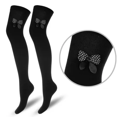 Produktbild von Overknee-Socken Milena schwarz mit Schleife aus Baumwolle 37-41