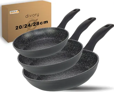 Produktbild von DIVORY Pfannenset 3-teilig Pfanne 20, 24, 28cm Induktion – Antihaft Beschichtete Universalpfanne - alle Herdarten - Sichere Griffe, Spülmaschinenfest