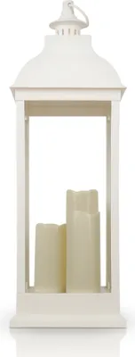 Produktbild von Laterne Windlicht ( 71cm ) mit 3 flackernden LED-Kerzen, Batteriebetrieben, Innenbereich - Dekorative Lampe mit brennenden Docht Effekt