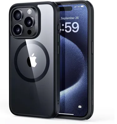 Image de Coque de protection pour iPhone 15 Pro Max, compatible MagSafe, conforme à la norme militaire, transparente et noire