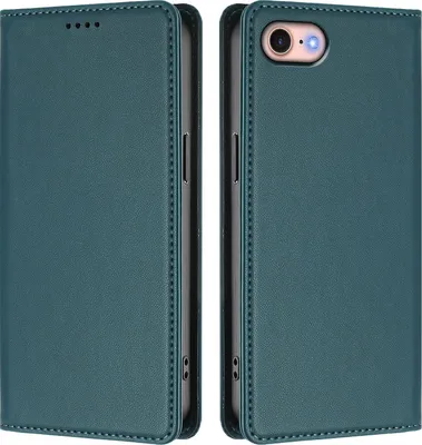 Image de Étui en cuir pour iPhone 8/7/6s/6/iPhone SE 2022/2020, étui à rabat magnétique en cuirPolyuréthaneavec support, vert
