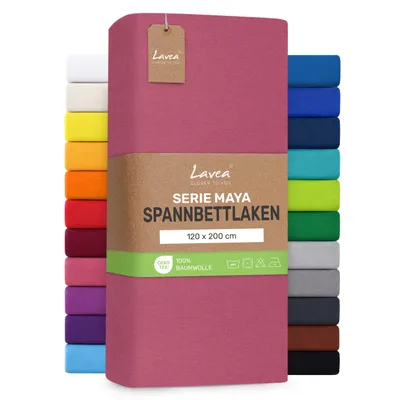 Produktbild von Lavea® Spannbettlaken 120x200cm, Maya, 100% Baumwolle – Weiches, atmungsaktives Bettlaken für Matratzen bis 20cm - Koralle