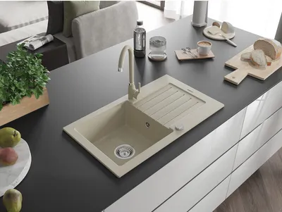 Produktbild von Mexen Pablo 1 Becken-Granitspüle mit Abtropffläche und Mischbatterie Telma, Beige - 6510-69-670200-69