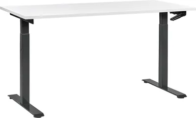 Zdjęcie produktu dla BELIANI Regulowane biurko biały blat czarna stalowa rama 160 x 72 cm ręczna zmiana wysokości kwadratowe nóżki nowoczesny design biuro