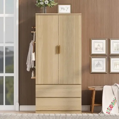 Obrázok produktu pre Skriňa okwish s 2 zásuvkami, bočnou perforovanou doskou, multifunkčná samostatná skriňa so skrytým úložným priestorom, vyrobená z dreva