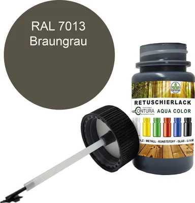 Produktbild von Reparaturlack Lackstift RAL Lack Pinselflasche 50ml. Farbe Holz Metall Möbel Auto Bad Retuschierlack - RAL 7013 Braungrau