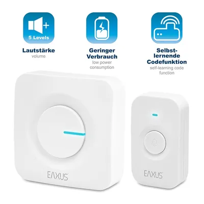 Produktbild von Eaxus® Funk Türklingel - Kabellose Funkklingel, 52 Melodien, LED Anzeige, IP56 Wasserdicht, für Steckdose, Weiß