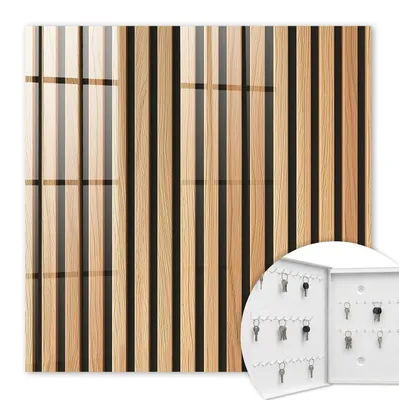 Produktbild von Metall Schlüsselkasten 30 x 30 cm - weißer Schlüsselschrank zur Wandmontage - wandhängende Schlüsselbox mit Tür - nach links öffnend - Schlüsselaufbewahrung für Flur - Büro - Arbeitszimmer - Werkstatt - Garage - Vertikale Streifen
