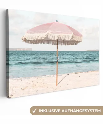 Zdjęcie produktu dla OneMillionCanvasses® - Obraz na płótnie - Obraz na płótnie - Obraz na płótnie - Parasol - Plaża - Morze - Chmury - 150x100cm - Fotografia na płótnie