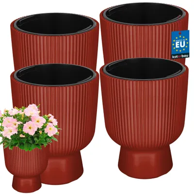 Image de KOTARBAU® : Lot de 4 pots de fleurs, diamètre 23 cm, pots pour orchidées, pots extérieurs avec pot intérieur, pots de fleurs avec socle, à motifs rainurés, forme de calice, jardinières en plastique, couleur cuivre