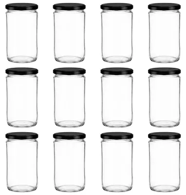 Productafbeelding van 12 glazen potten van 720 ml met zwarte deksel