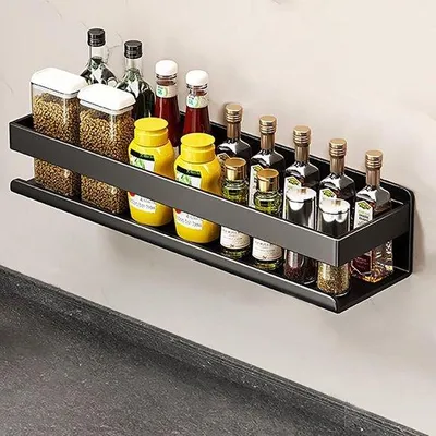 Immagine prodotto di Scaffale portaspezie nero 40x10x8 cm per cucina e bagno