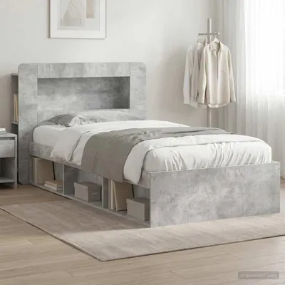 Zdjęcie produktu dla Maison Exclusive - Łóżko z pojemnikiem na pościel, kolor betonowy, 100 x 200 cm, płyta wiórowa