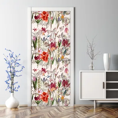 Produktbild von Dekorative Türposter selbstklebend Klebefolie Wandaufkleber Türaufkleber Bunte Wiese Blumen 85 x 200 cm