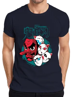Productafbeelding van Tengu-masker, Urokodaki-masker, Kitsune-maskers, Japanse anime, Halloween, heren T-shirt, marineblauw, XXL