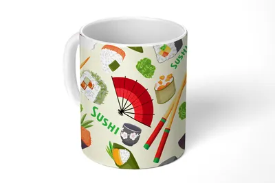 Obrázok produktu pre KitchenYeah® Hrnček na kávu Hrnček na kávu 350 ml Sushi - Japonsko - vzor šálky - foto hrnček - hrnček - keramický hrnček - hrnček na čaj - hrnček na kávu - kancelársky hrnček