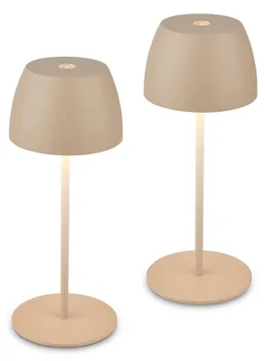 Image de Briloner SERINA MINI Lot de 2 lampes LED de table sans fil, variateur tactile, recharge USB-C, IP44, beige, Ø8x20 cm