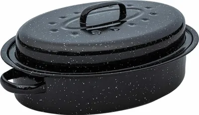 Produktbild von ESTIA | Bratentopf - Gänsebräter 4,8 L - mit Rost und Deckel - schwarz - Auflaufform - Schmortopf