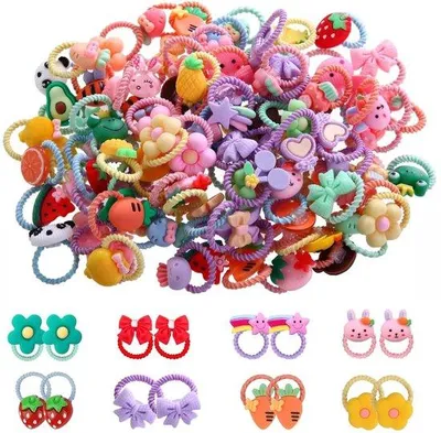Immagine prodotto di Fasce per capelli per bambine - Elastiche - Multicolore - Confezione da 100 pezzi - Ideali per capelli corti - Accessori per capelli