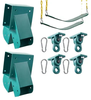 Immagine prodotto di VEVOR Set di 8 supporti per altalena, sistema di fissaggio per altalena con 2 connettori a forma di A per travi da 94x144 mm e gambe da 94x94 mm, 4 ganci per altalena e 2 sedili, materiale di fissaggio per altalena da esterno