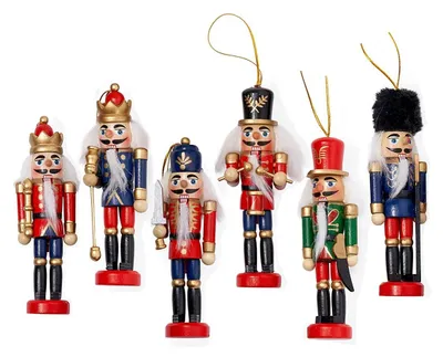 Nussknacker-Set aus Holz, 6 Stück, handbemalt, Weihnachtsdeko