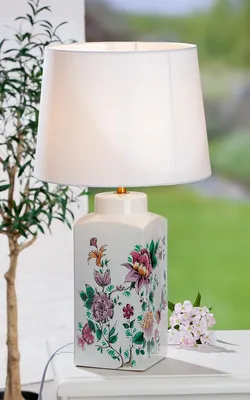 Obrázok produktu pre Stolná lampa Gilde, kvetinový dizajn, keramika, viacfarebná, biela, balenie: 1 kus, priemer: 28 cm, výška: 56 cm, kód: 34372