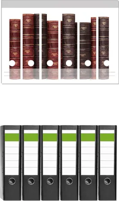 Produktbild von Wallario 6 Stück breite Ordner inkl. Klebeetiketten mit Motive Alte Bücher mit rotem und braunem Ledereinband -  Set mit Rückenschildern / Ordnerrücken Stickern