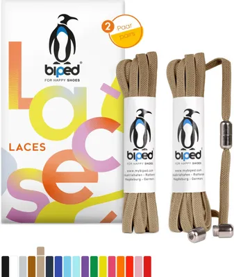 Produktbild von biped LACES 2 Paar Schnürsenkel ohne Binden mit Metallkapsel Drehverschluss flach 6 mm z2910(#28 beige)