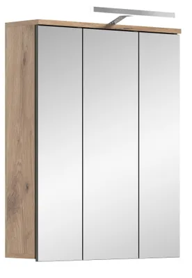 Produktbild von Mason Spiegelschrank Bad 3 Türen mit Licht Eiche Nachbildung.