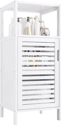 Imagen del producto de Armario de almacenamiento para baño de bambú - Estantería estrecha de pie - 4 niveles - Blanco