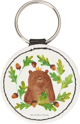 Produktbild von Mr. & Mrs. Panda Schlüsselanhänger Bär König - Weiß - Geschenk, Taschenanhänger, Dad, Vatertag, Bunt, Papa, Anhänger, schlüssel, Bester, schlüsselring, Daddy