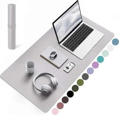 Image de Grand sous-main de bureau Tapis de souris en cuir gris 80x40cm