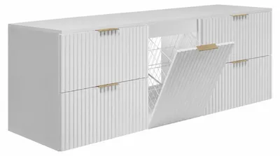 Obrázok produktu pre Zavliesená skrinka pod umývadlo s košíkom na prádlo, biela, s čiernymi úchytkami, rozmer 160 x 46 x 57 cm, productTiles.product.images.aiGenerated