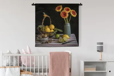 Produktbild von MuchoWow® Wandteppich Wandbehang Blumen - Sonnenblume - Zitrone 90x90 cm Tapisserie Dekoration Wandtuch - Wandaufhänger