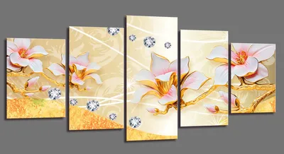Obrázek produktu pro 6345 Zlaté orchideje obraz na plátně 5-dílný 200x100 cm