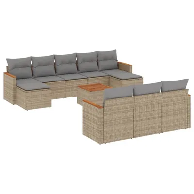 Produktbild von 11-tlg. Garten-Sofagarnitur mit Kissen Beige Poly Rattan